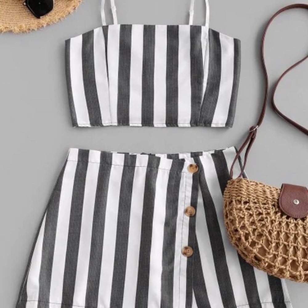 Zaful cami overlap striped shorts set. Never Worn.